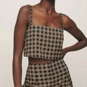 Reformation Cleo Two Piece Set Top (TOP ONLY) Brown Plaid Crop size 8 Medium